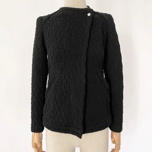 IRO Textured Crinkle Jacket Womens SZ 38 Long Sleeve Asymmetrical Collar Black